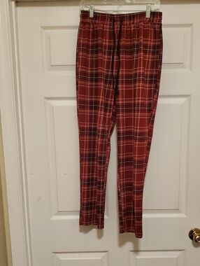 Women’s Red Plaid Boot Cut Pants with Elastic Waist